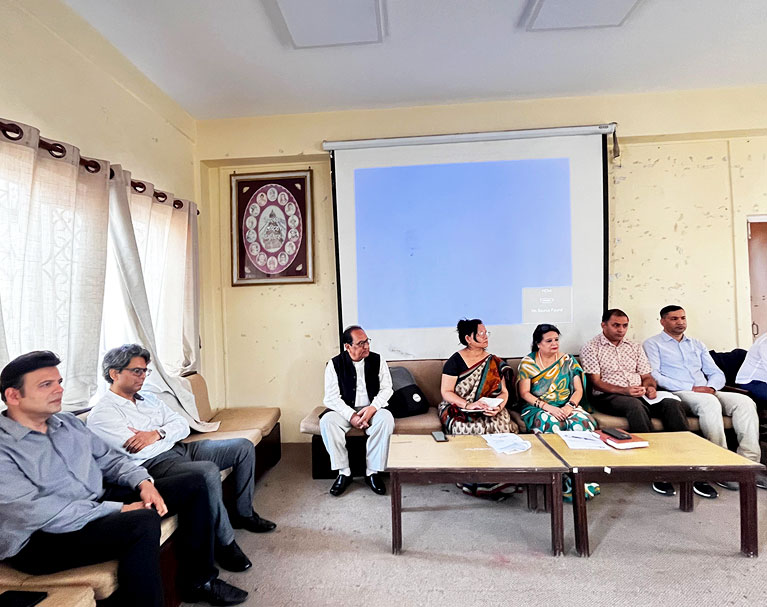 Falicitation and workshop at Padma Kanya college Kathmandu. From left, Mr. Sanjay Bardhan (CEO DanpheLink), Mr. Sandeep Sengupta (Director ISOEH), Dr. Malay K Karanjai (Academic Director/ Principal ISOEH), Prof. Dr. Kusum Shakya, Dean of Tribhuvan University, Faculty of Arts, Commerce & Law, Dr. Jaya Laxmi Pradhan, Campus Chief, Padma Kanya Collage, Kathmandu other faculties