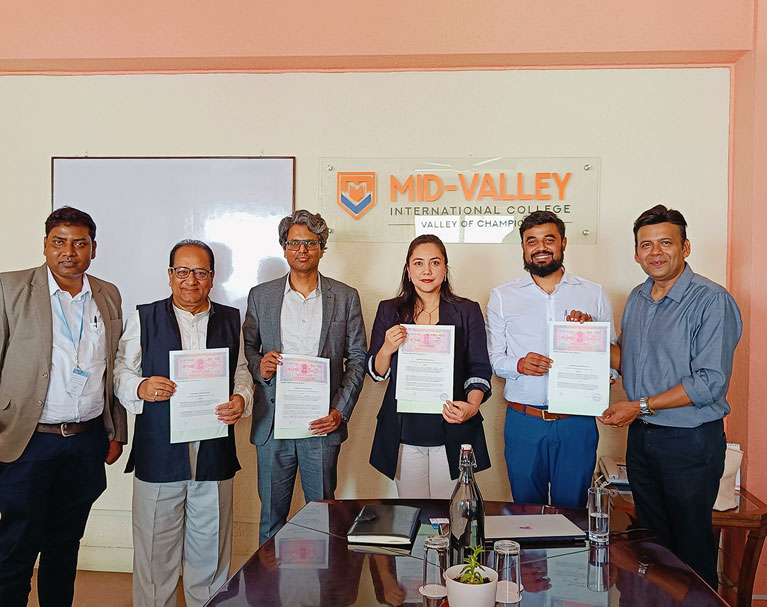 MOU Signing of ISOEH with DanpheLink. Standing from the left, Mr. Chandan Roy, Dr. Malay K. Karanjai, Mr. Sandeep Sengupta, Mrs. Reetal Rana, Mr. Samyajit  Mukherjee and Mr. Sanjay Bardhan